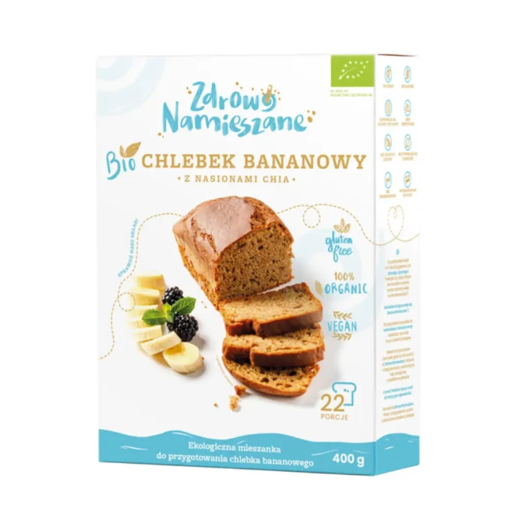 Mieszanka na chlebek bananowy z nasionami chia bezglutenowa bio 400 g - Zdrowo Namieszane